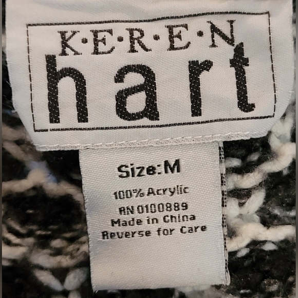 KEREN HART Cardigan, Black and White with Fringe Detail, Size Medium - Picture 10 of 12